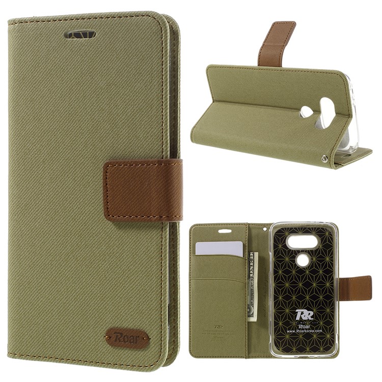 ROAR KOREA Diary Twill Leather Wallet Case for LG G5 - Khaki-1