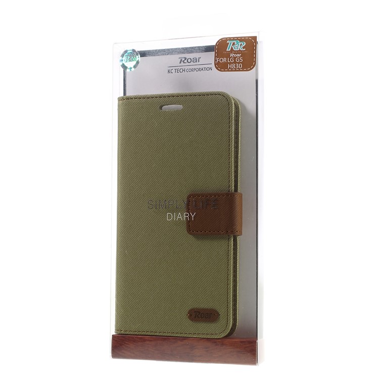 ROAR KOREA Diary Twill Leather Wallet Case for LG G5 - Khaki-10
