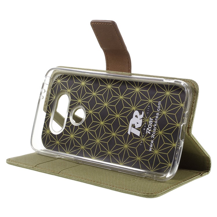 ROAR KOREA Diary Twill Leather Wallet Case for LG G5 - Khaki-4