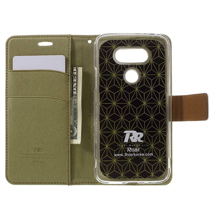 ROAR KOREA Diary Twill Leather Wallet Case for LG G5 - Khaki-6