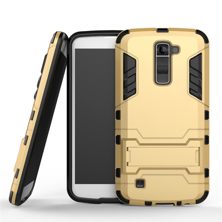Kickstand PC and TPU 2-in-1 Phone Case for LG K10 - Gold-1