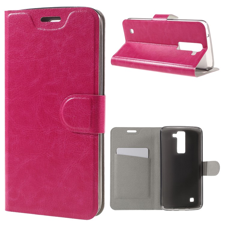 Crazy Horse Leather Card Slot Phone Case for LG K8 - Rose-1