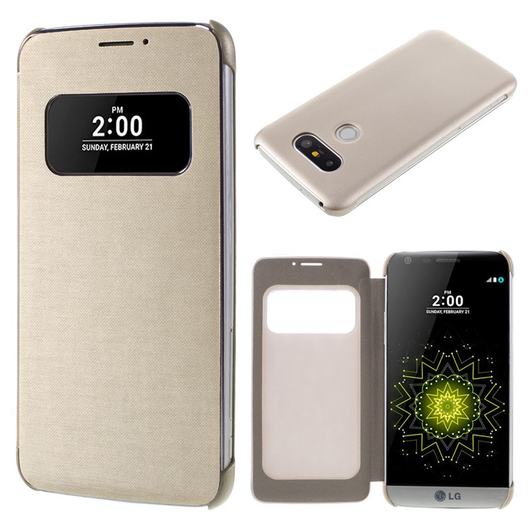 View Window Leather Phone Case for LG G5 / G5 SE - Gold-1