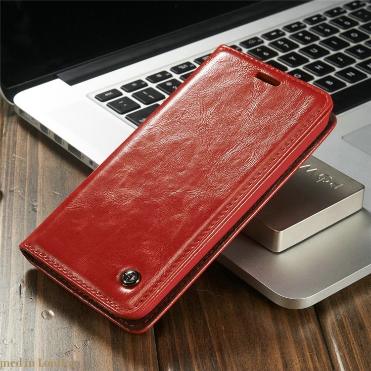 CASEME Crazy Horse Leather Wallet Case Cover for LG G5 - Red-1