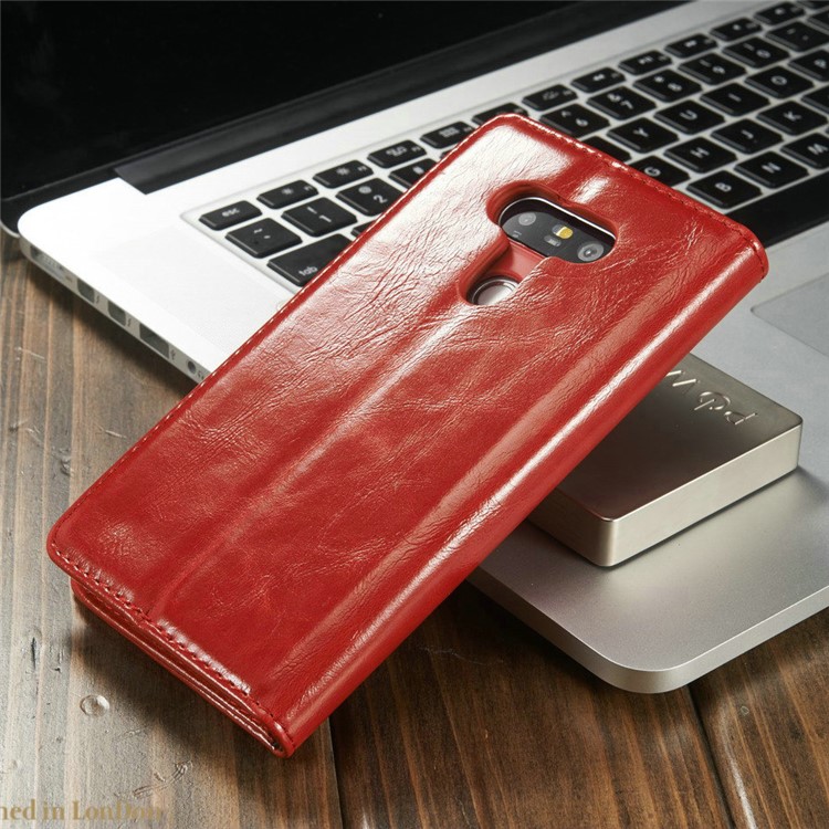 CASEME Crazy Horse Leather Wallet Case Cover for LG G5 - Red-2