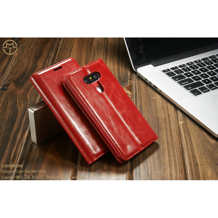CASEME Crazy Horse Leather Wallet Case Cover for LG G5 - Red-3