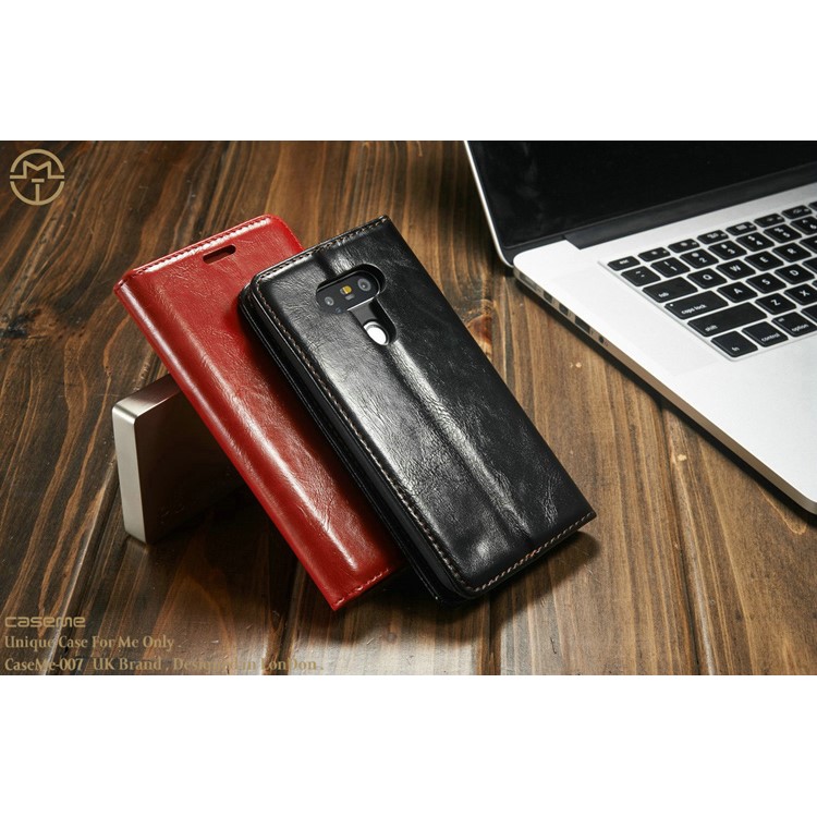 CASEME Crazy Horse Leather Wallet Case Cover for LG G5 - Red-4