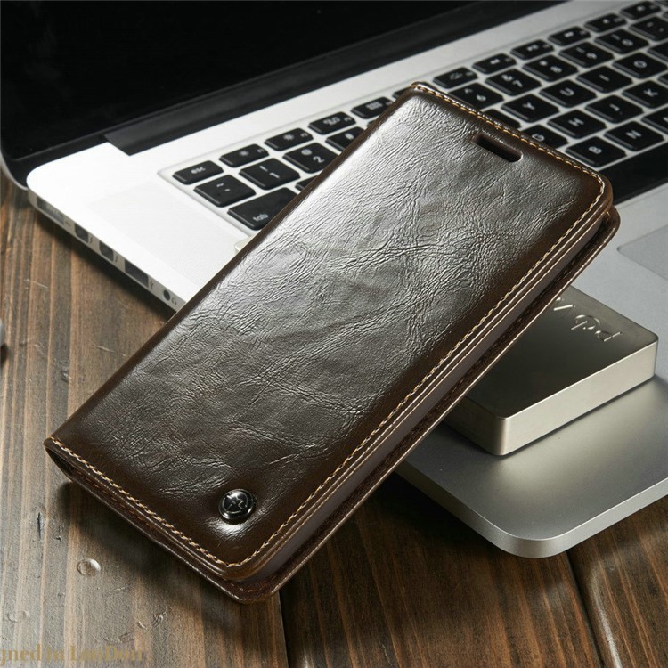 CASEME Crazy Horse Leather Wallet Cover Case for LG G5 - Coffee-1
