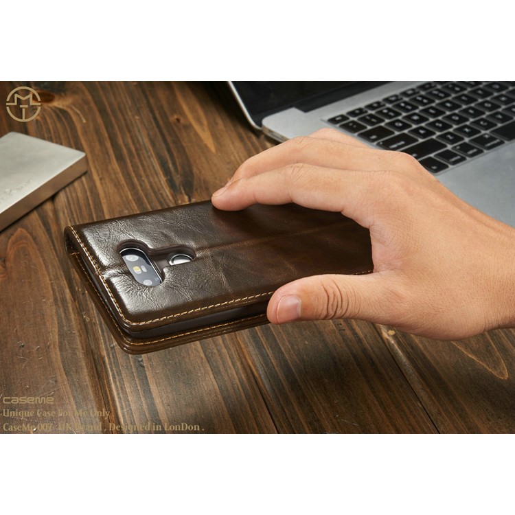 CASEME Crazy Horse Leather Wallet Cover Case for LG G5 - Coffee-12