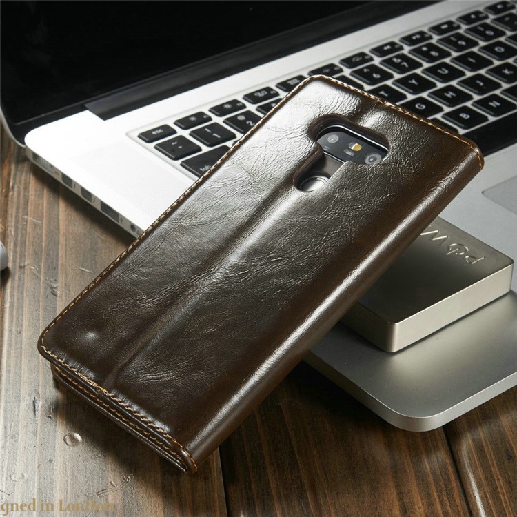 CASEME Crazy Horse Leather Wallet Cover Case for LG G5 - Coffee-2