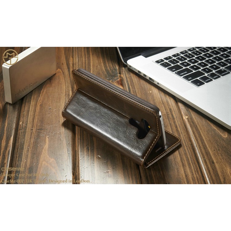 CASEME Crazy Horse Leather Wallet Cover Case for LG G5 - Coffee-4
