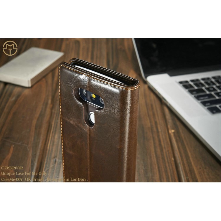 CASEME Crazy Horse Leather Wallet Cover Case for LG G5 - Coffee-9