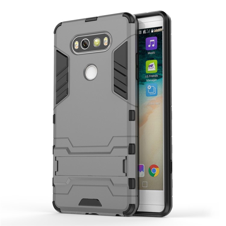 Solid PC + TPU Hybrid Shell Case with Kickstand for LG V20 - Grey-1