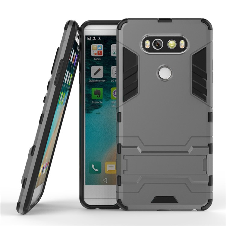 Solid PC + TPU Hybrid Shell Case with Kickstand for LG V20 - Grey-2