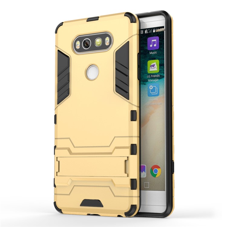 Solid PC + TPU Case Hybrid Shell with Kickstand for LG V20 - Gold-1