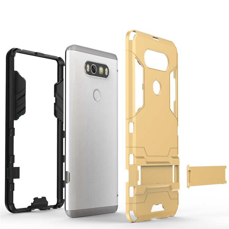 Solid PC + TPU Case Hybrid Shell with Kickstand for LG V20 - Gold-10