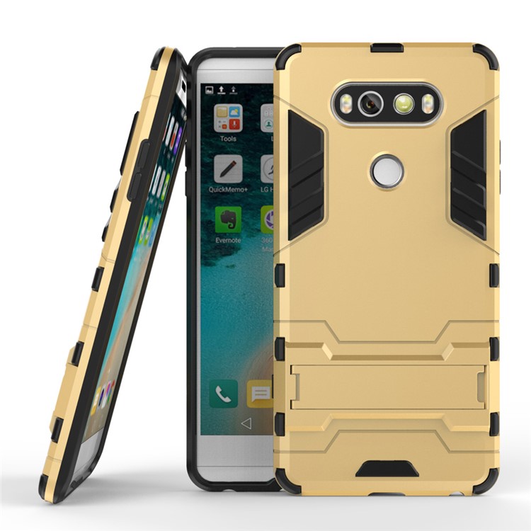 Solid PC + TPU Case Hybrid Shell with Kickstand for LG V20 - Gold-2