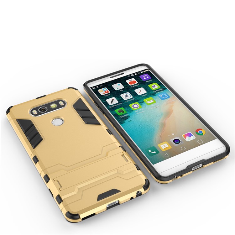 Solid PC + TPU Case Hybrid Shell with Kickstand for LG V20 - Gold-3
