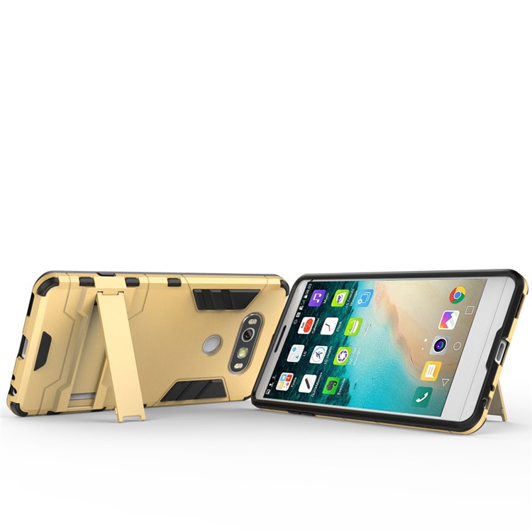 Solid PC + TPU Case Hybrid Shell with Kickstand for LG V20 - Gold-4