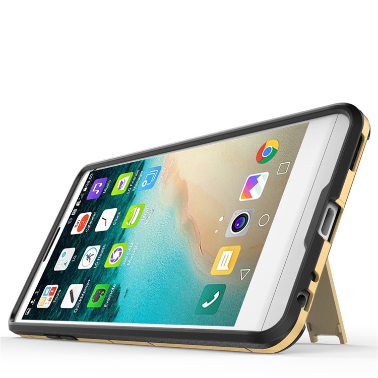 Solid PC + TPU Case Hybrid Shell with Kickstand for LG V20 - Gold-5