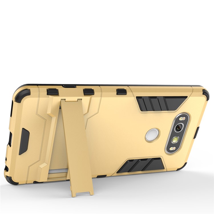 Solid PC + TPU Case Hybrid Shell with Kickstand for LG V20 - Gold-6