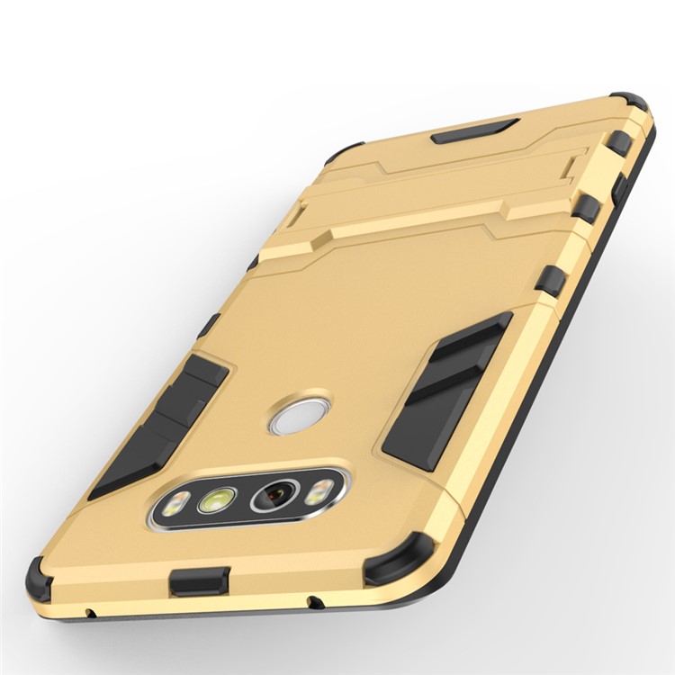 Solid PC + TPU Case Hybrid Shell with Kickstand for LG V20 - Gold-7