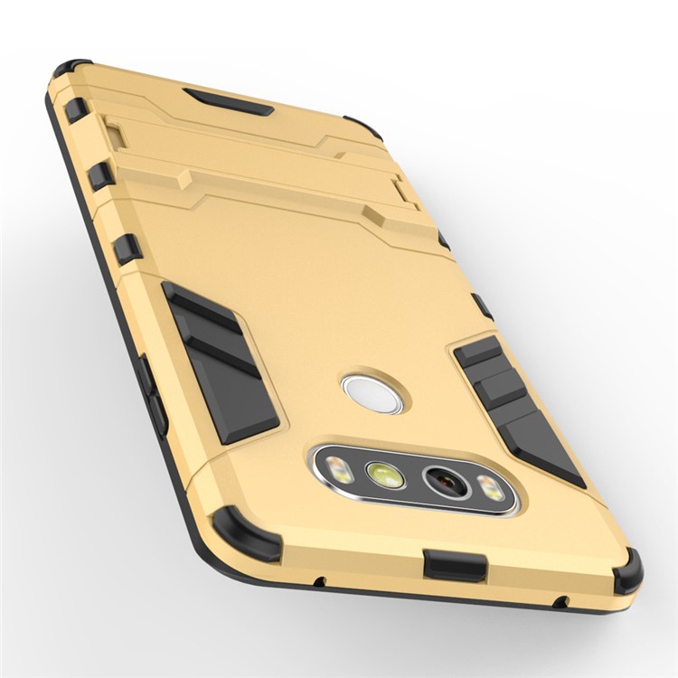 Solid PC + TPU Case Hybrid Shell with Kickstand for LG V20 - Gold-8