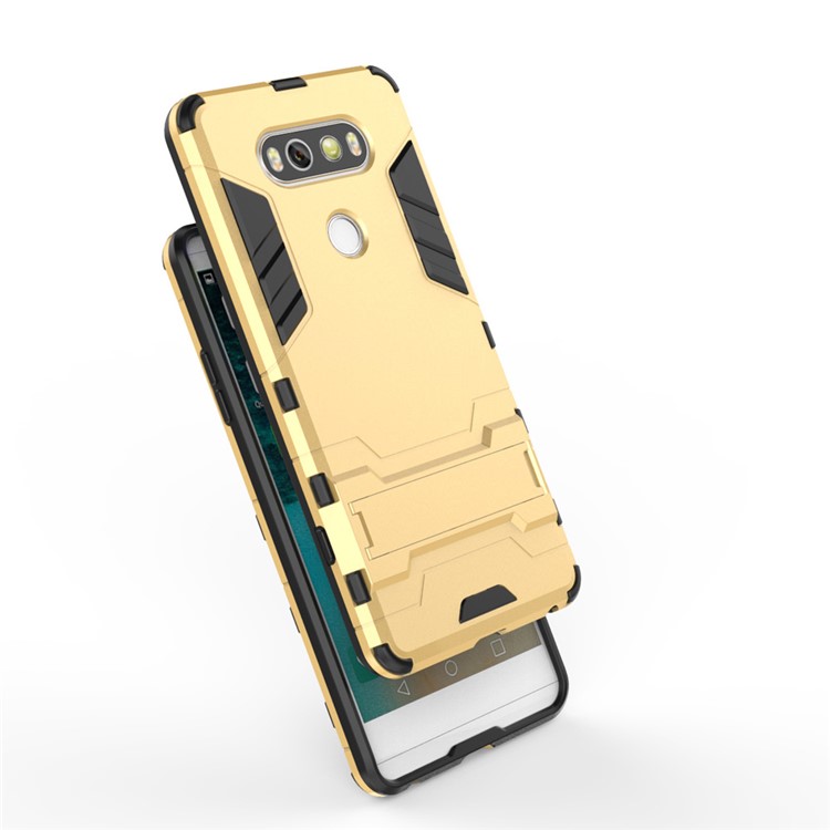 Solid PC + TPU Case Hybrid Shell with Kickstand for LG V20 - Gold-9