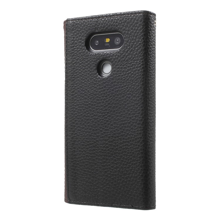 Bi-color Envelope Style Wallet Leather Stand Case with Lanyard for LG G5 / G5 SE - Brown / Black-2