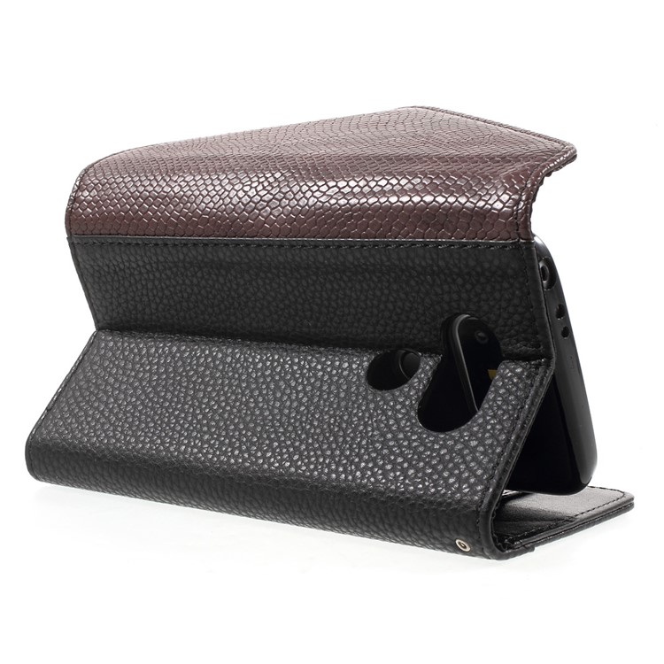 Bi-color Envelope Style Wallet Leather Stand Case with Lanyard for LG G5 / G5 SE - Brown / Black-4