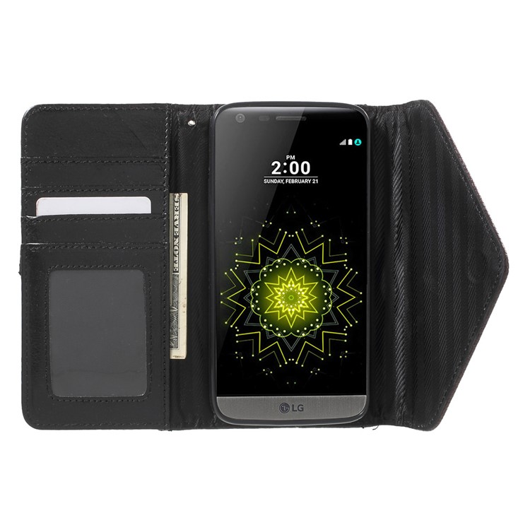 Bi-color Envelope Style Wallet Leather Stand Case with Lanyard for LG G5 / G5 SE - Brown / Black-5