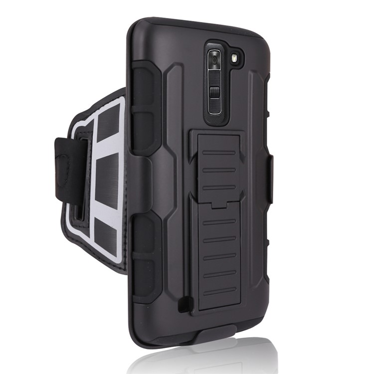 For LG K7 / Tribute 5 3-in-1 Shock-proof Wrist Band Cover PC + Silicone Case with Kickstand-2