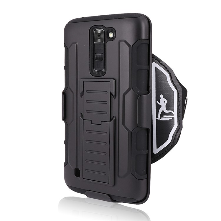 For LG K7 / Tribute 5 3-in-1 Shock-proof Wrist Band Cover PC + Silicone Case with Kickstand-3