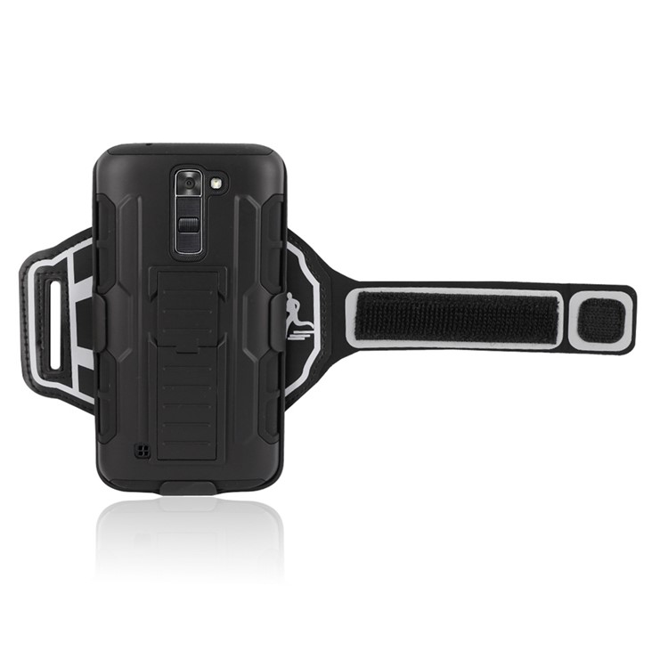 For LG K7 / Tribute 5 3-in-1 Shock-proof Wrist Band Cover PC + Silicone Case with Kickstand-4