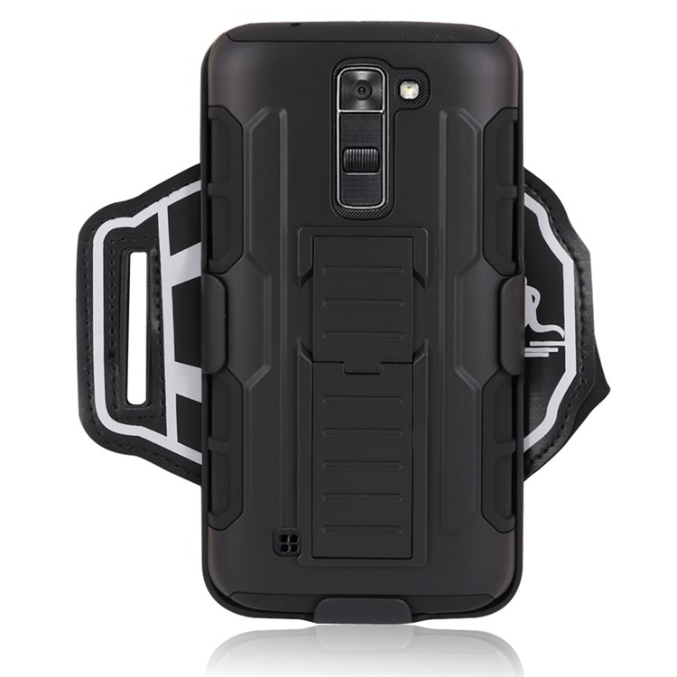 For LG K7 / Tribute 5 3-in-1 Shock-proof Wrist Band Cover PC + Silicone Case with Kickstand-5