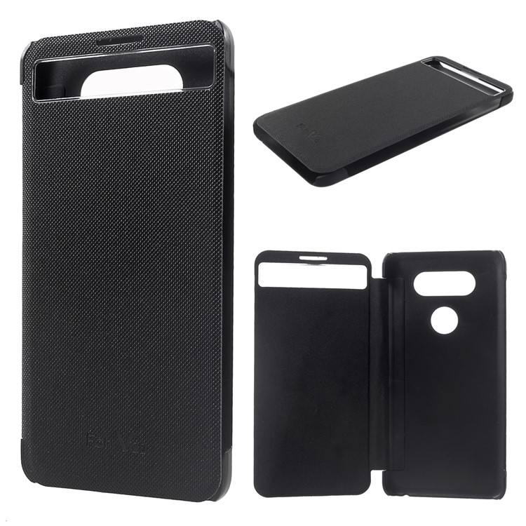 Hollow Window Smart Leather Phone Case for LG V20 - Black-1