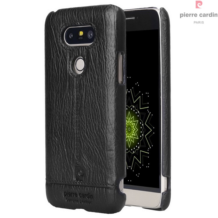 PIERRE CARDIN Stitched Genuine Leather Coated Hard Case for LG G5/G5 SE - Black-1