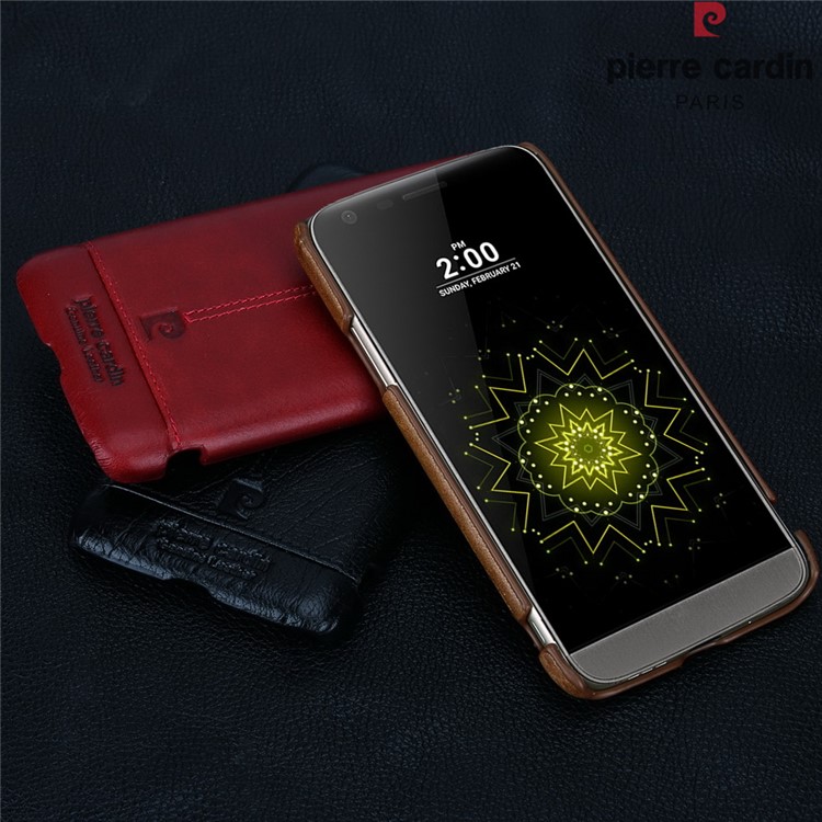 PIERRE CARDIN Stitched Genuine Leather Coated Hard Case for LG G5/G5 SE - Black-10
