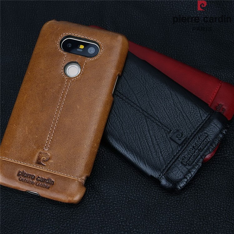 PIERRE CARDIN Stitched Genuine Leather Coated Hard Case for LG G5/G5 SE - Black-11