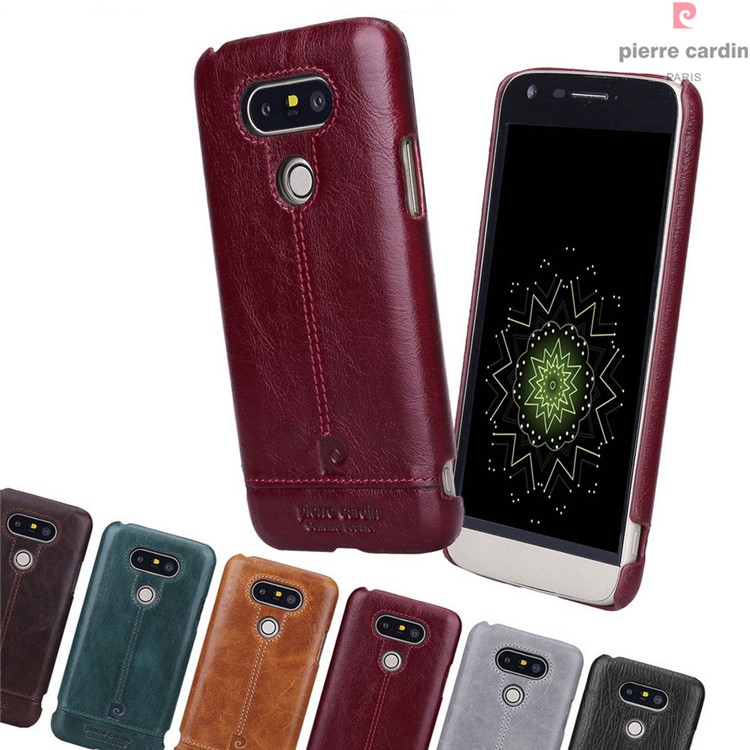 PIERRE CARDIN Stitched Genuine Leather Coated Hard Case for LG G5/G5 SE - Black-12