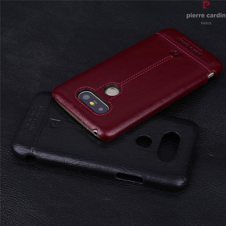 PIERRE CARDIN Stitched Genuine Leather Coated Hard Case for LG G5/G5 SE - Black-13