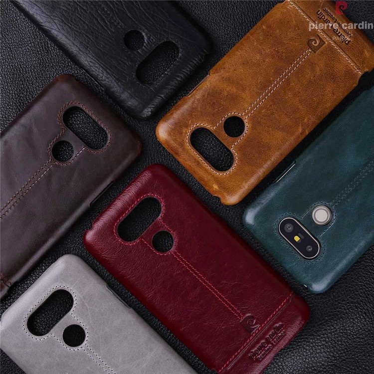 PIERRE CARDIN Stitched Genuine Leather Coated Hard Case for LG G5/G5 SE - Black-14