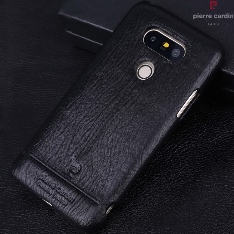 PIERRE CARDIN Stitched Genuine Leather Coated Hard Case for LG G5/G5 SE - Black-2