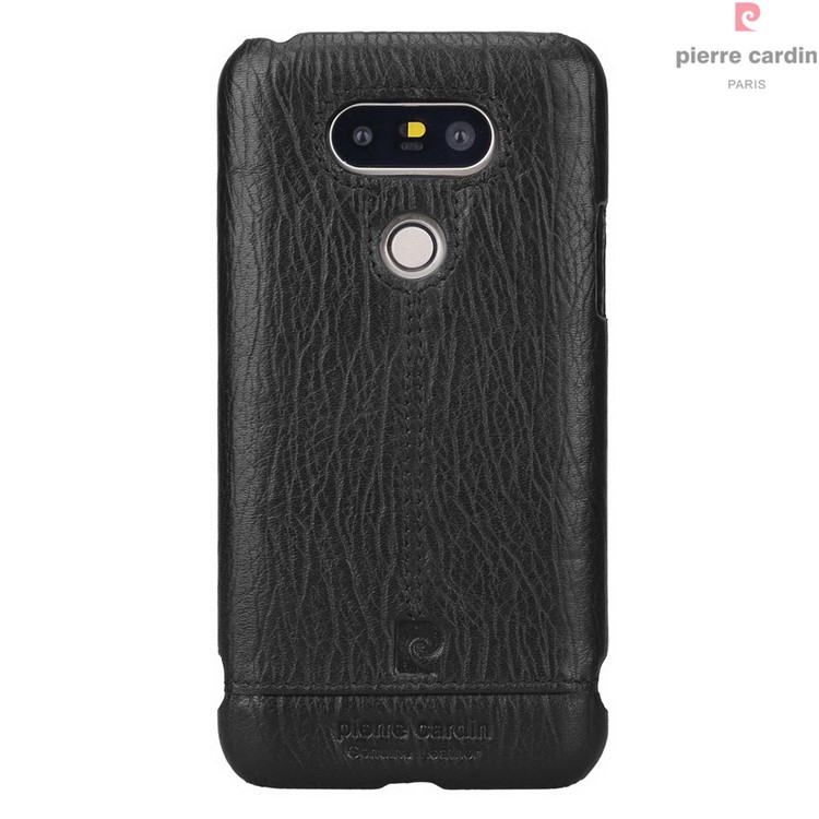 PIERRE CARDIN Stitched Genuine Leather Coated Hard Case for LG G5/G5 SE - Black-3