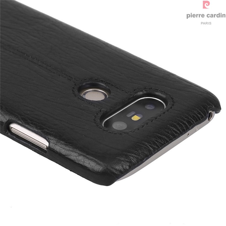 PIERRE CARDIN Stitched Genuine Leather Coated Hard Case for LG G5/G5 SE - Black-5