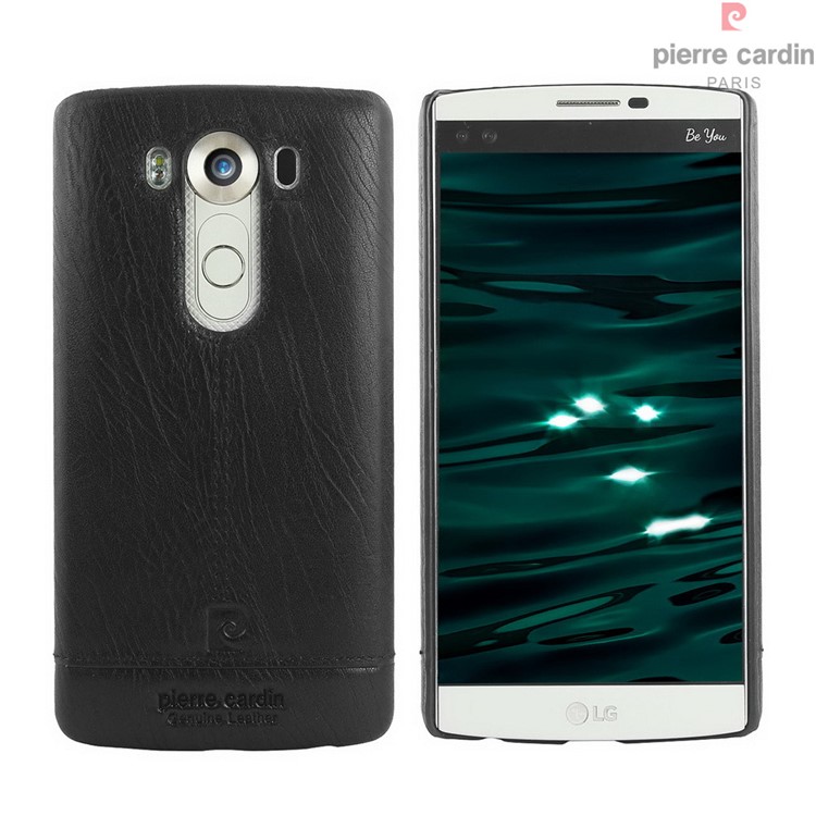 PIERRE CARDIN Stitched Genuine Leather Coated Plastic Case for LG V10 H900 H901 VS990 - Black-1