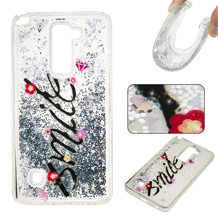 Dynamic Liquid Glitter Powder Quicksand TPU Phone Case for LG Stylus 2/G Stylo 2 LS775 - Silver / Smile-1