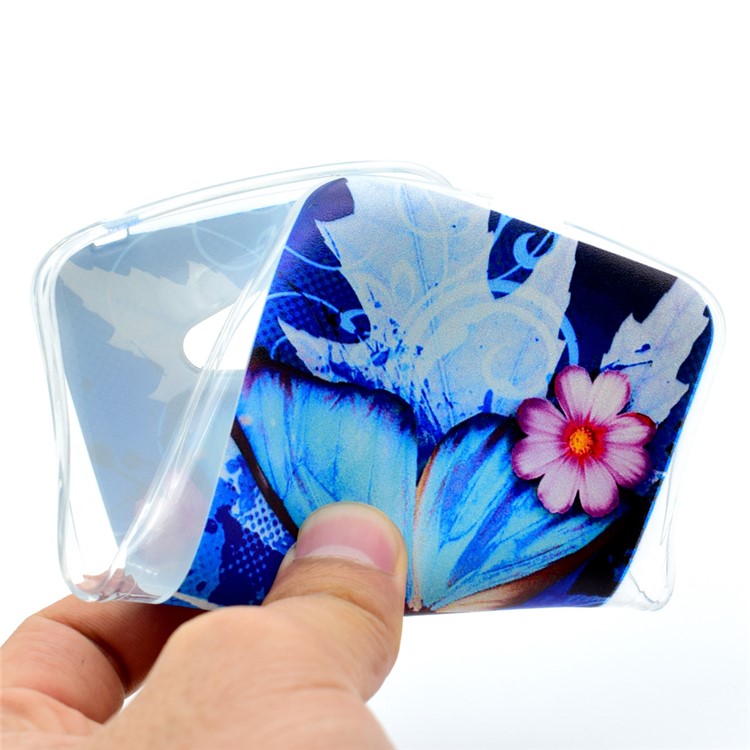 Pattern Printing Soft TPU Mobile Phone Case for LG K5 - Blue Butterfly and Flowers-5