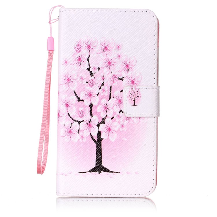 Patterned Leather Wallet Case with Strap for LG G Stylo LS770 - Pretty Plum Flower-1
