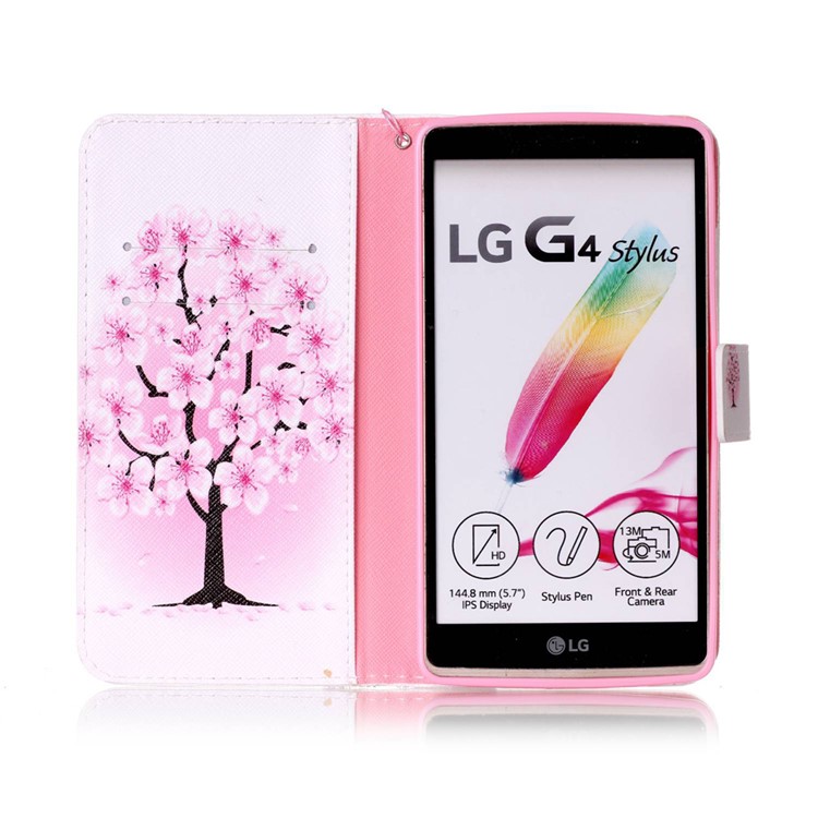 Patterned Leather Wallet Case with Strap for LG G Stylo LS770 - Pretty Plum Flower-3